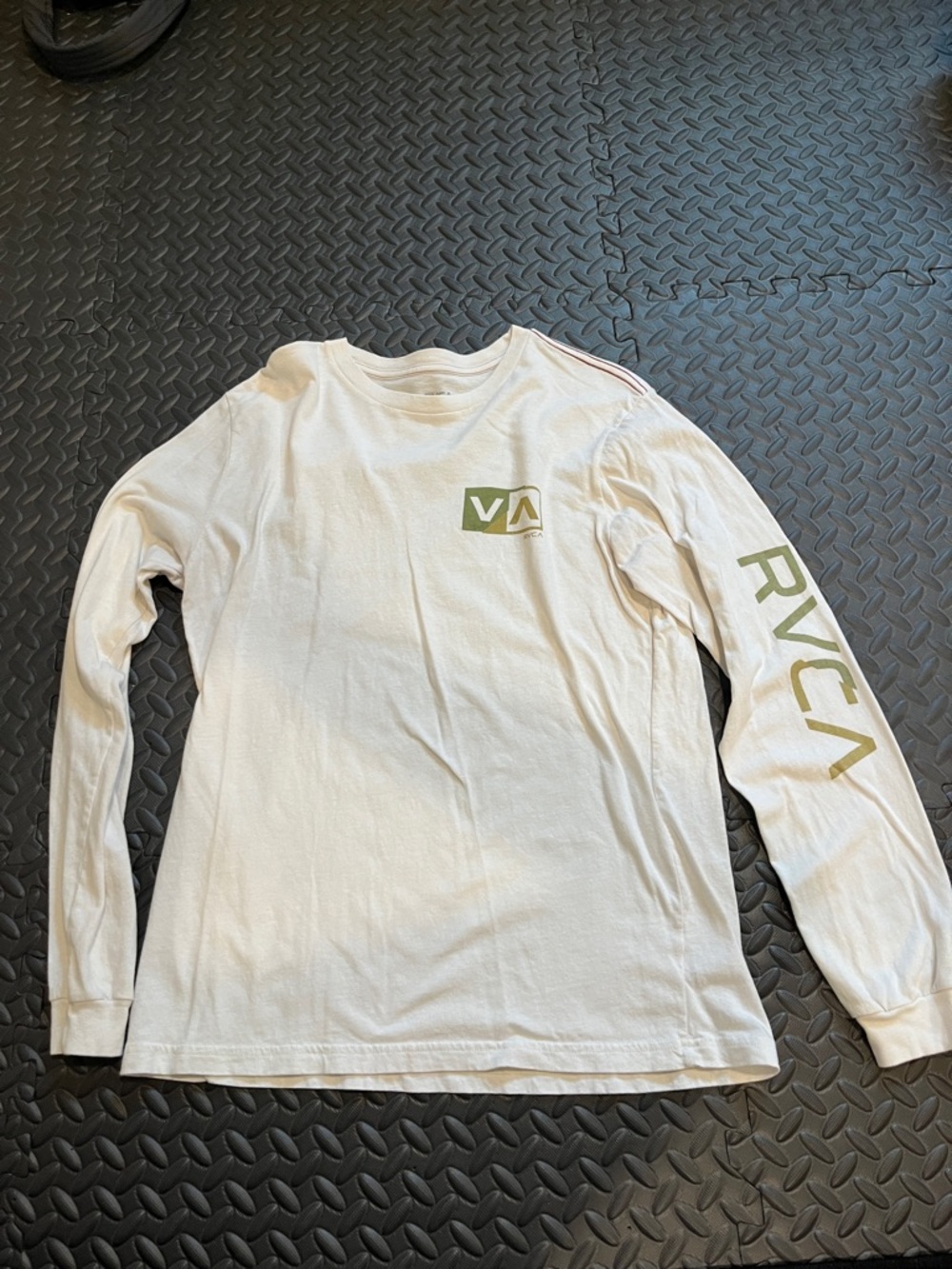 RVCA White Long Sleeve Tee with Olive Branding